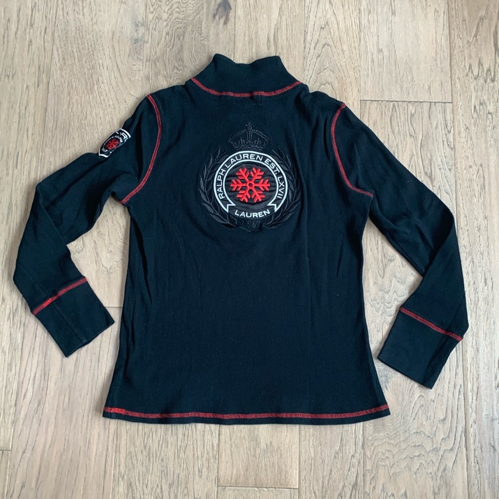 Lauren Ralph Lauren Black Athletic Half-Zip Top with Red Trim Size Large - Picture 5 of 11